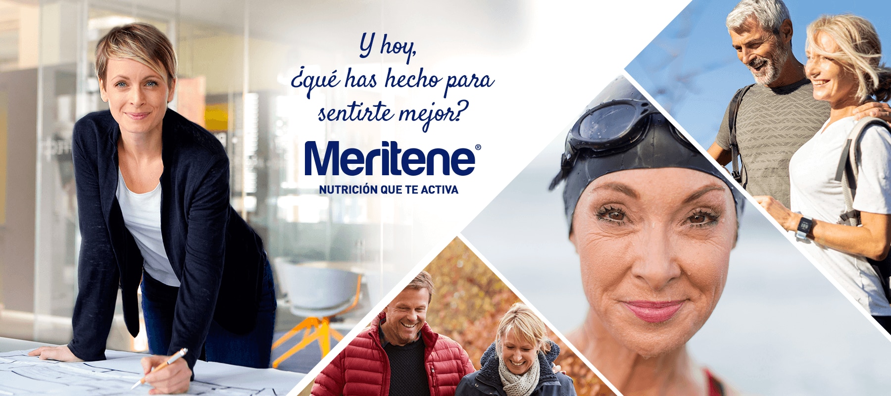 Collage de personas realizando habitos saludables gracias a que consumen Meritene