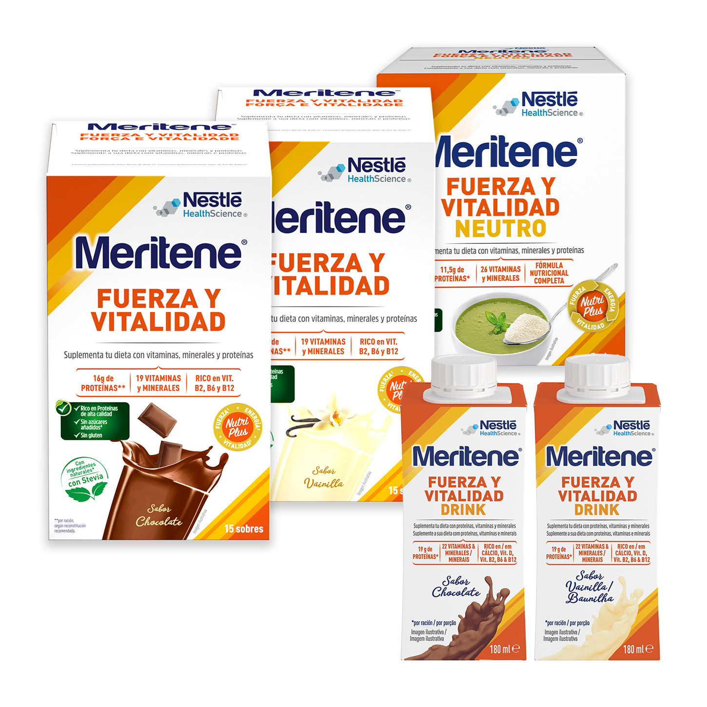Pack de 5 productos de la gama Fuerza y Vitalidad de Meritene