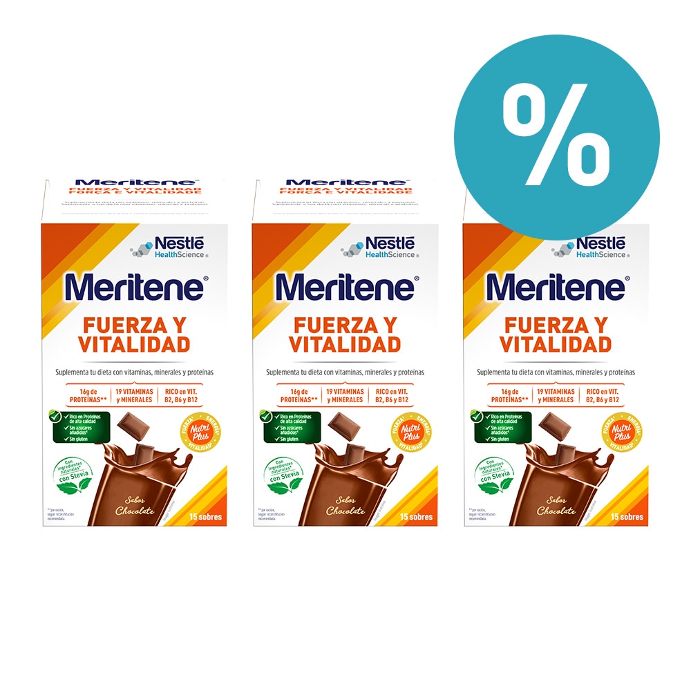 Descuento de 10 euros adquiriendo tres bebidas Fuerza y Vitalidad con sabor cafe de Meritene