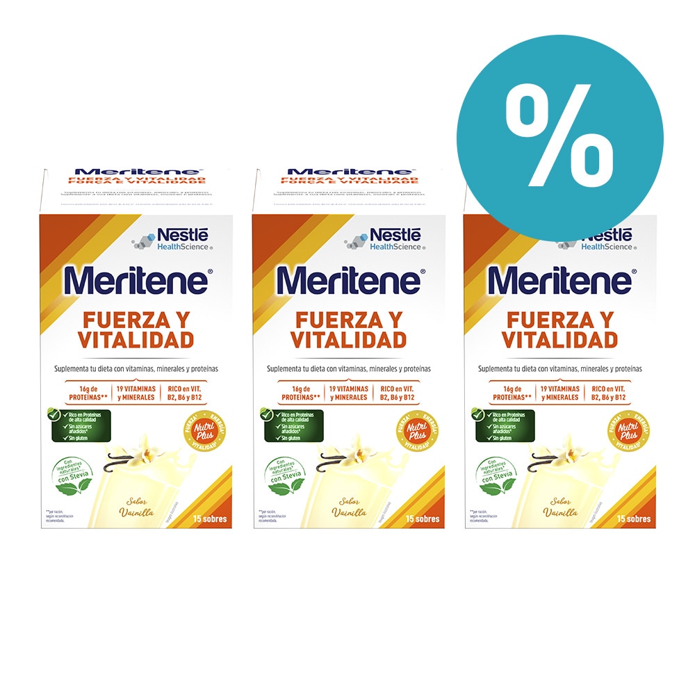 Descuento de 10 euros adquiriendo tres bebidas sabor vainilla Fuerza y Vitalidad Meritene